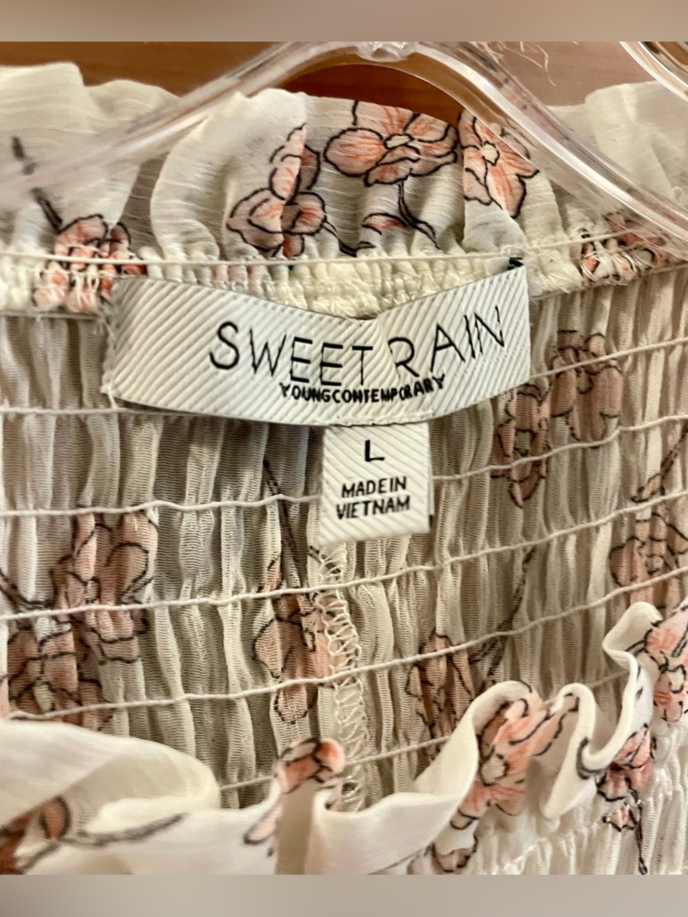 Vintage Sweet Rain Floral Smocked Mid-Length Dress Size L. - Picture 5 of 10